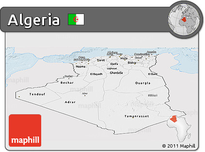 Silver Style Panoramic Map of Algeria, single color outside