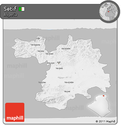 Gray 3D Map of Setif, single color outside