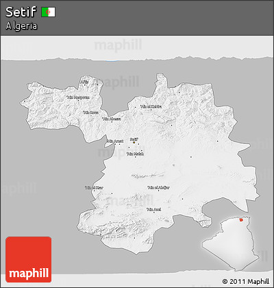 Gray 3D Map of Setif, single color outside