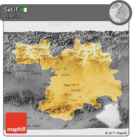 Physical 3D Map of Setif, darken, desaturated