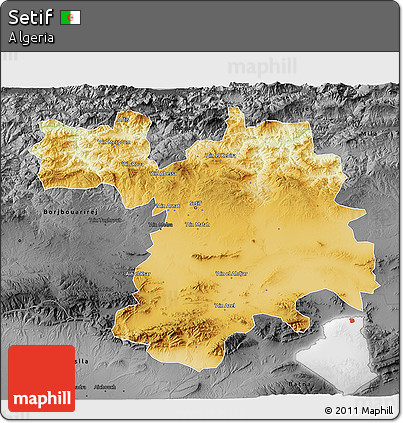 Physical 3D Map of Setif, darken, desaturated