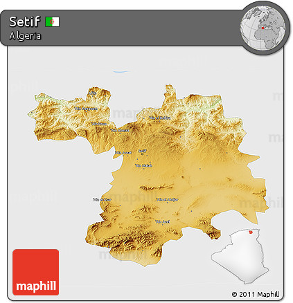 Physical 3D Map of Setif, single color outside