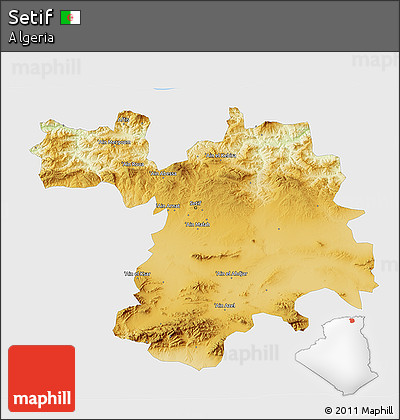 Physical 3D Map of Setif, single color outside