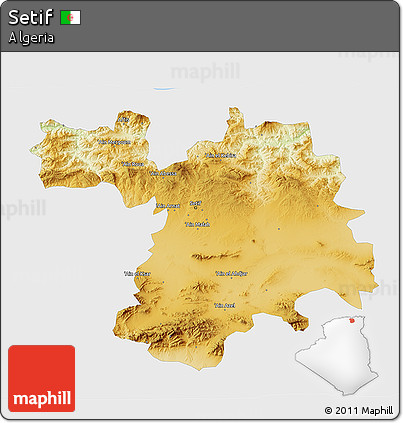 Physical 3D Map of Setif, single color outside