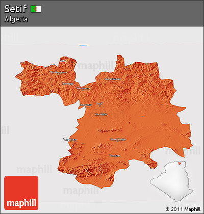 Political 3D Map of Setif, single color outside