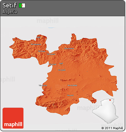 Political 3D Map of Setif, single color outside