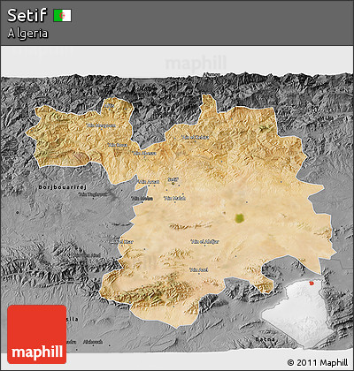 Satellite 3D Map of Setif, darken, desaturated