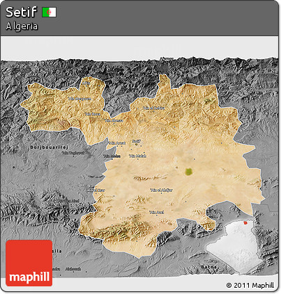 Satellite 3D Map of Setif, darken, desaturated