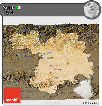 Satellite 3D Map of Setif, darken