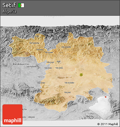 Satellite 3D Map of Setif, desaturated