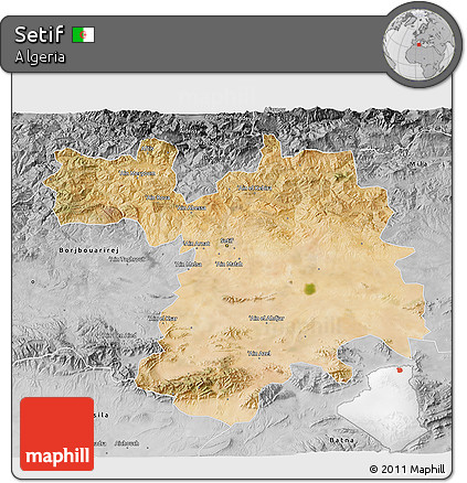 Satellite 3D Map of Setif, desaturated