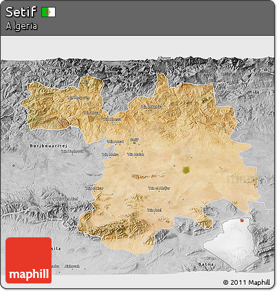 Satellite 3D Map of Setif, desaturated