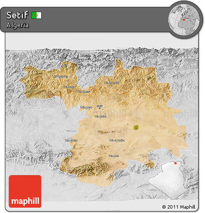 Satellite 3D Map of Setif, lighten, desaturated