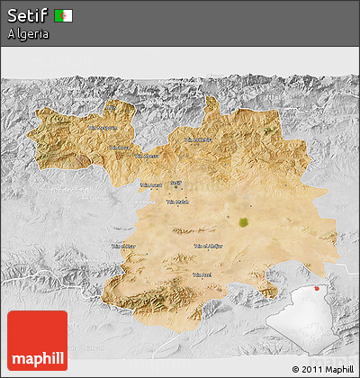Satellite 3D Map of Setif, lighten, desaturated