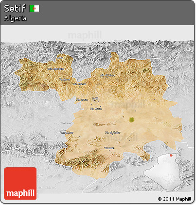 Satellite 3D Map of Setif, lighten, desaturated