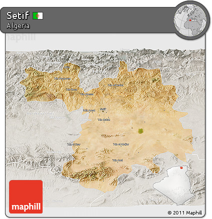 Satellite 3D Map of Setif, lighten, semi-desaturated
