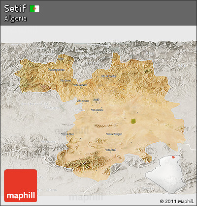 Satellite 3D Map of Setif, lighten, semi-desaturated