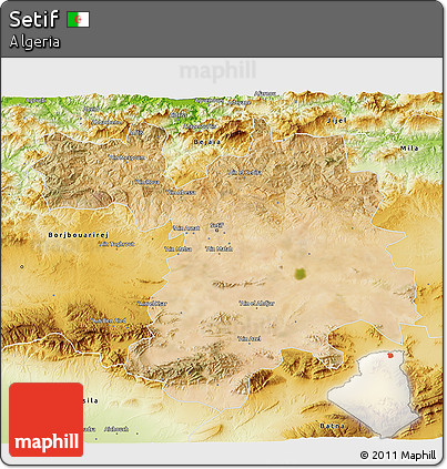 Satellite 3D Map of Setif, physical outside