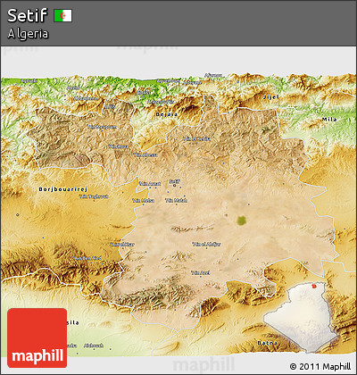 Satellite 3D Map of Setif, physical outside
