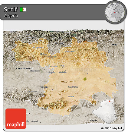 Satellite 3D Map of Setif, semi-desaturated