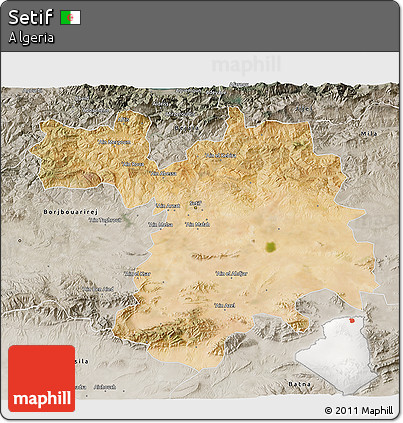 Satellite 3D Map of Setif, semi-desaturated