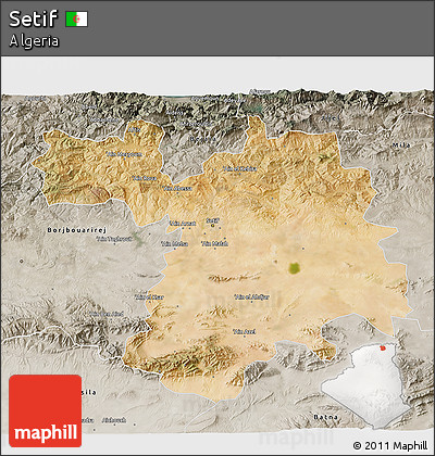 Satellite 3D Map of Setif, semi-desaturated