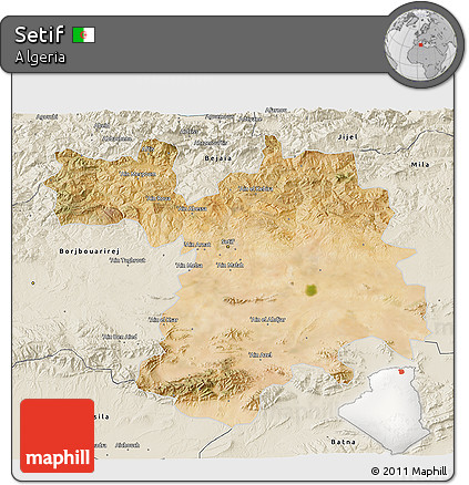 Satellite 3D Map of Setif, shaded relief outside