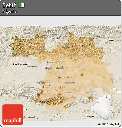 Satellite 3D Map of Setif, shaded relief outside