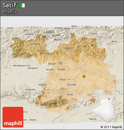 Satellite 3D Map of Setif, shaded relief outside
