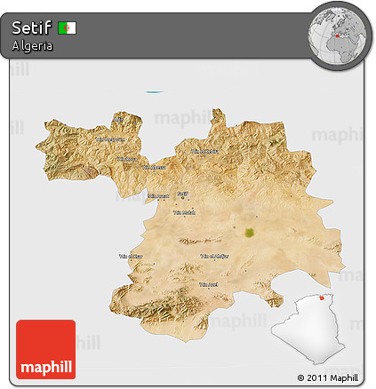 Satellite 3D Map of Setif, single color outside