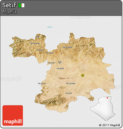 Satellite 3D Map of Setif, single color outside