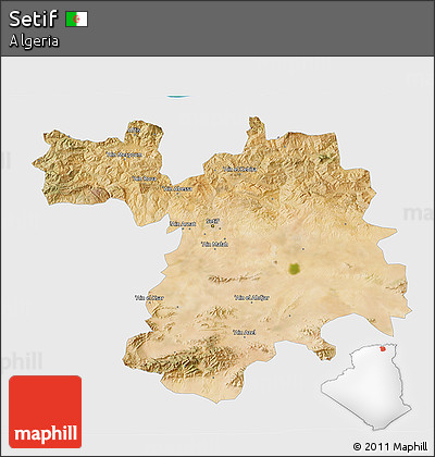 Satellite 3D Map of Setif, single color outside