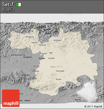 Shaded Relief 3D Map of Setif, darken, desaturated