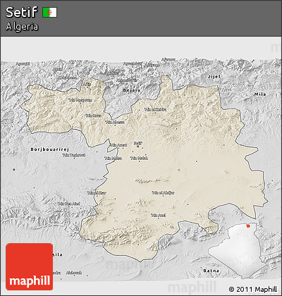 Shaded Relief 3D Map of Setif, desaturated