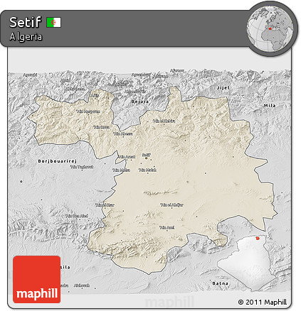 Shaded Relief 3D Map of Setif, desaturated