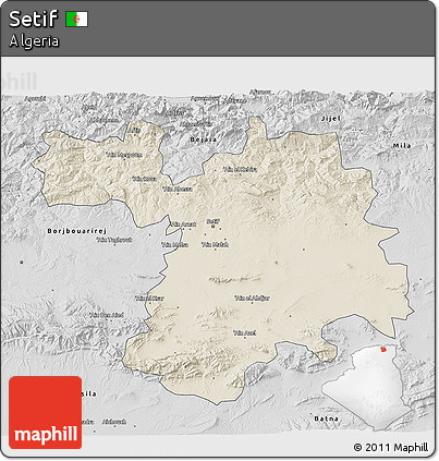 Shaded Relief 3D Map of Setif, desaturated
