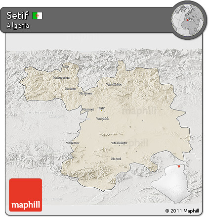 Shaded Relief 3D Map of Setif, lighten, semi-desaturated