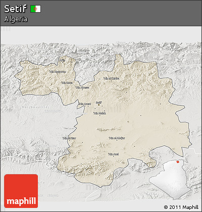 Shaded Relief 3D Map of Setif, lighten, semi-desaturated
