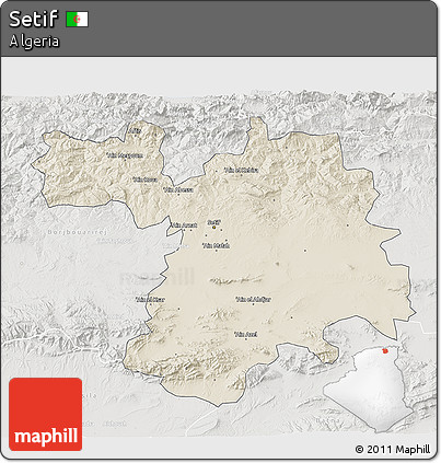 Shaded Relief 3D Map of Setif, lighten, semi-desaturated