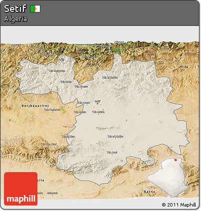 Shaded Relief 3D Map of Setif, satellite outside