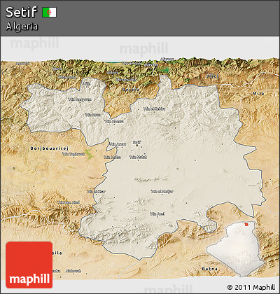 Shaded Relief 3D Map of Setif, satellite outside