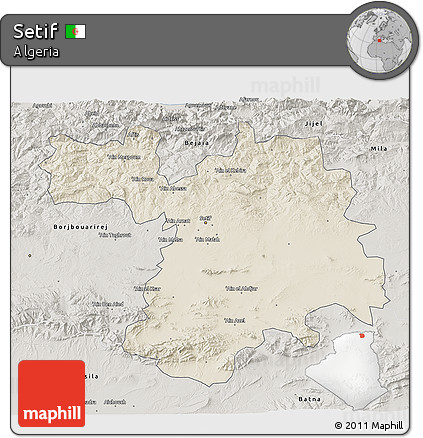 Shaded Relief 3D Map of Setif, semi-desaturated