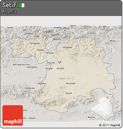 Shaded Relief 3D Map of Setif, semi-desaturated