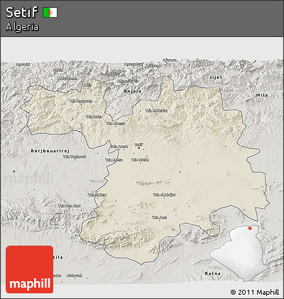 Shaded Relief 3D Map of Setif, semi-desaturated
