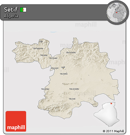 Shaded Relief 3D Map of Setif, single color outside