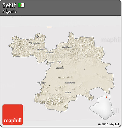 Shaded Relief 3D Map of Setif, single color outside