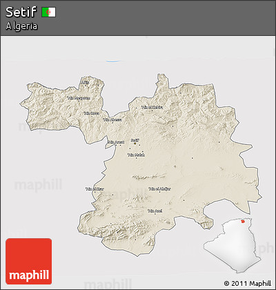 Shaded Relief 3D Map of Setif, single color outside
