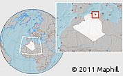 Gray Location Map of Setif, highlighted country, within the entire country, hill shading