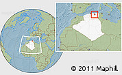 Savanna Style Location Map of Setif, highlighted country, within the entire country, hill shading