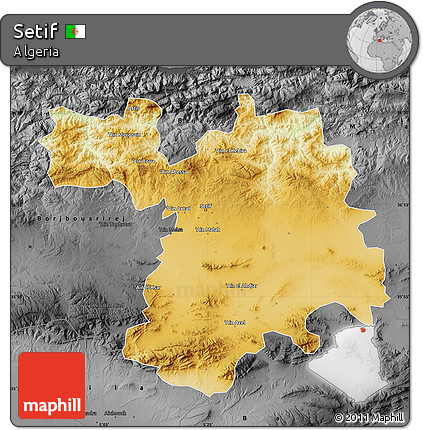 Physical Map of Setif, darken, desaturated